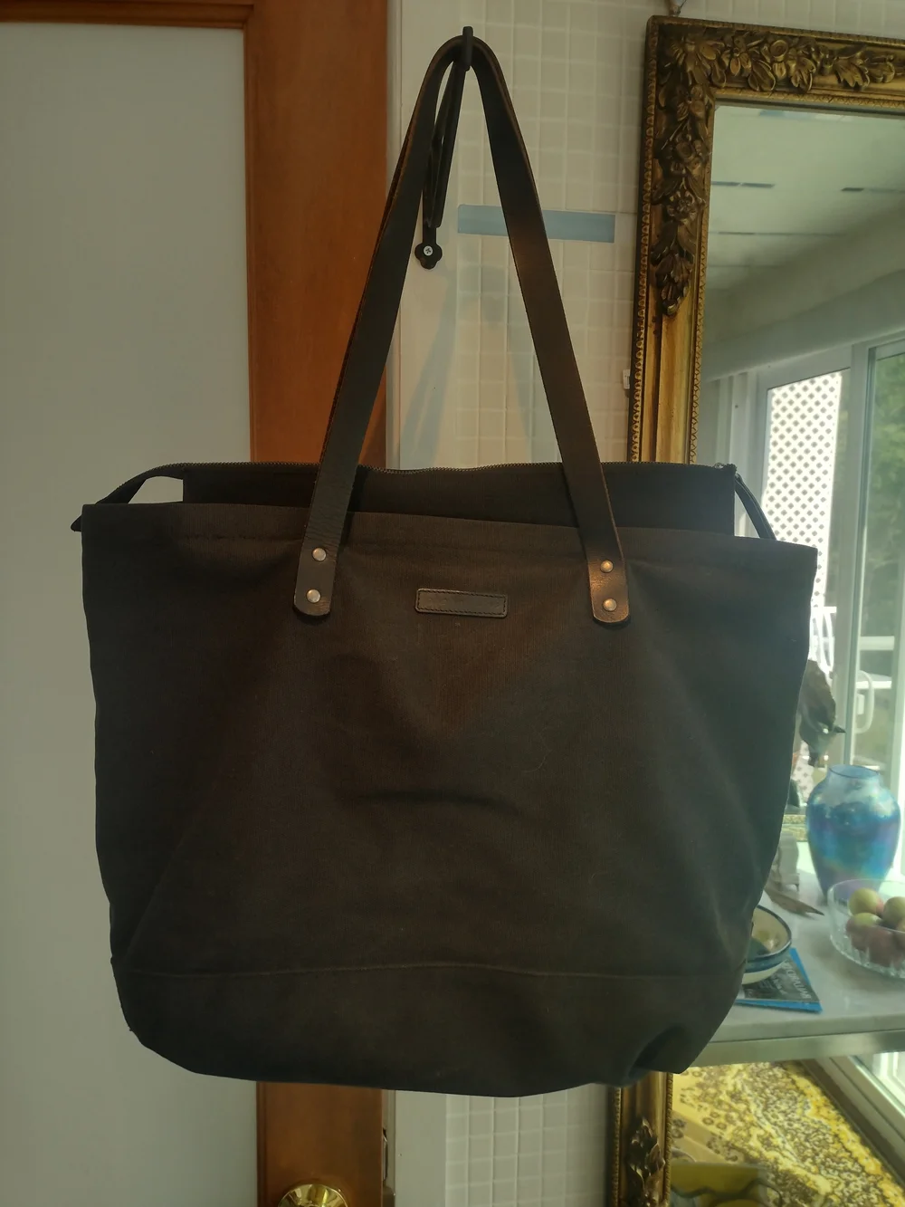 John Varvatos Dark Brown Canvas Shoulder Tote